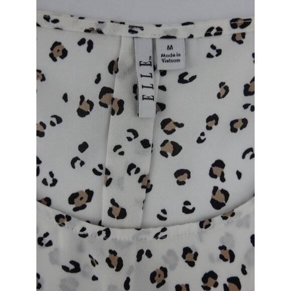 Elle Leopard Print Blouse Sz Medium White Brown Bell Sleeve Flowy Top Animal - Picture 5 of 9